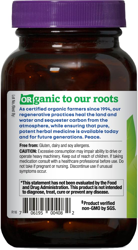Label detail of valerian, skullcap and hops in the blend