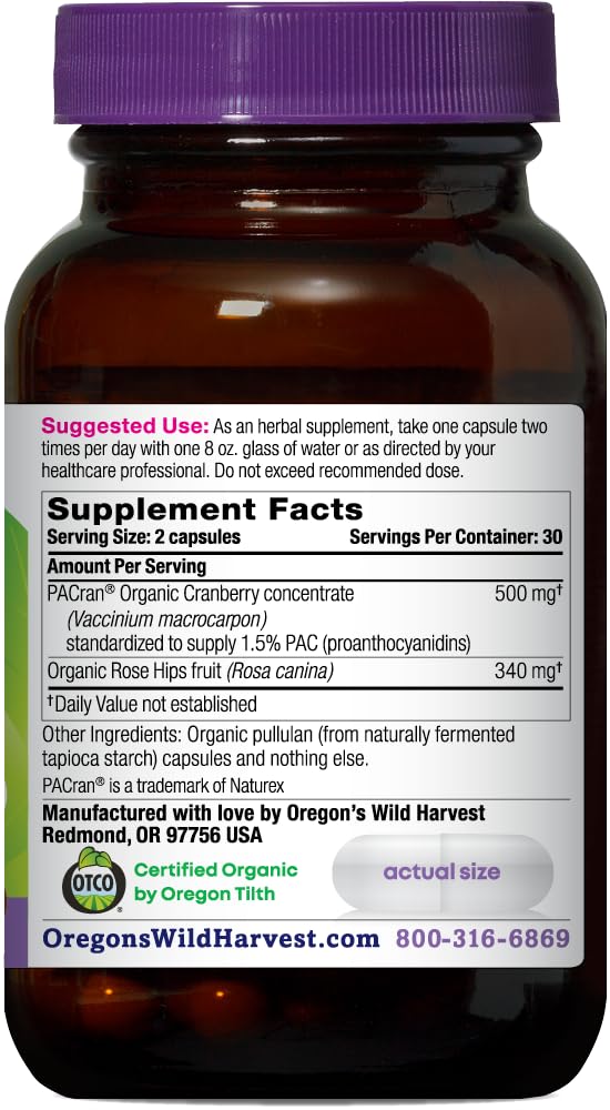 Oregon's Wild Harvest vegan capsules for convenient organic cranberry support