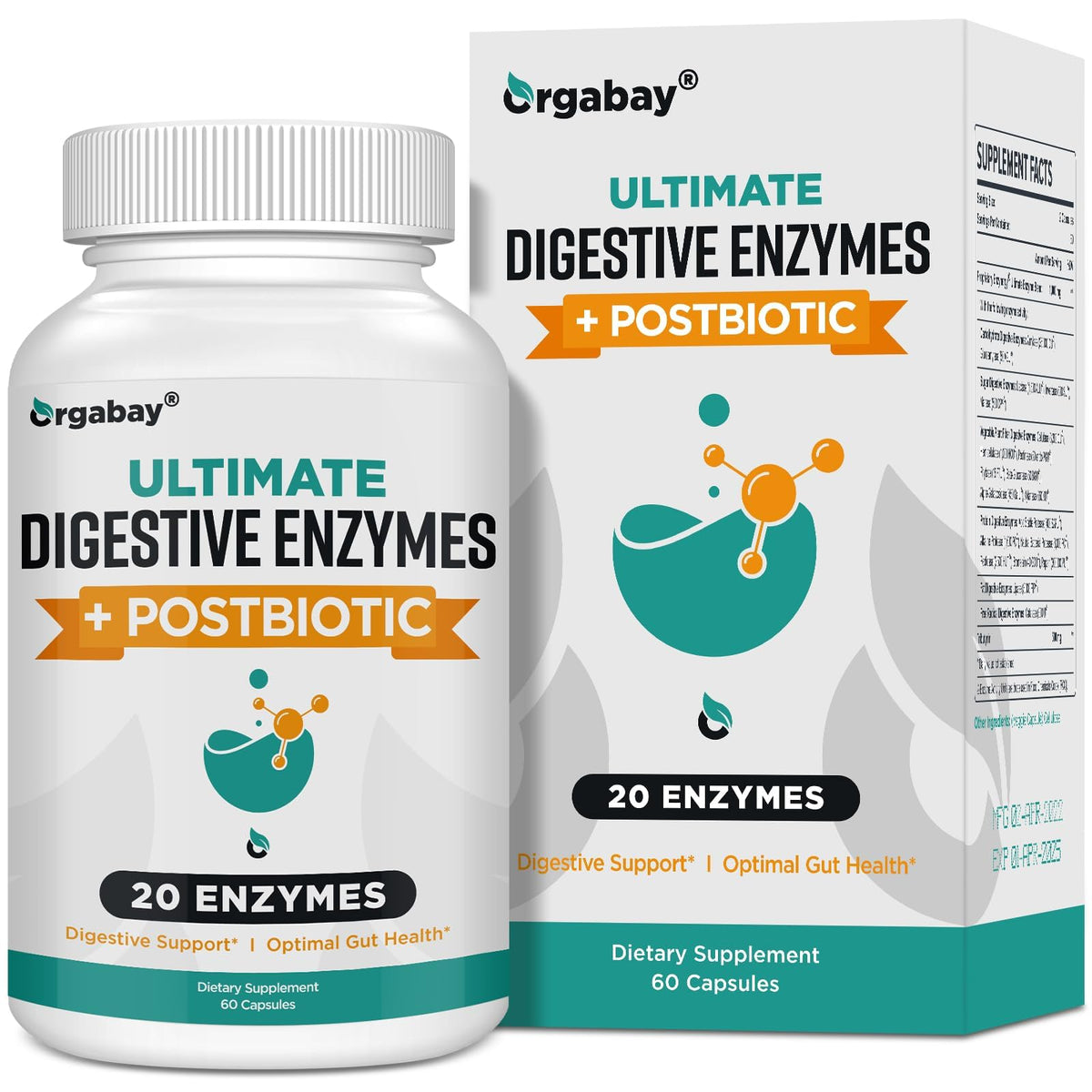 Orgabay Digestive Enzymes bottle with 60 capsules supporting digestion