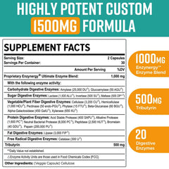 Orgabay Digestive Enzymes label close-up shows the 20-enzyme blend and postbiotic formula.