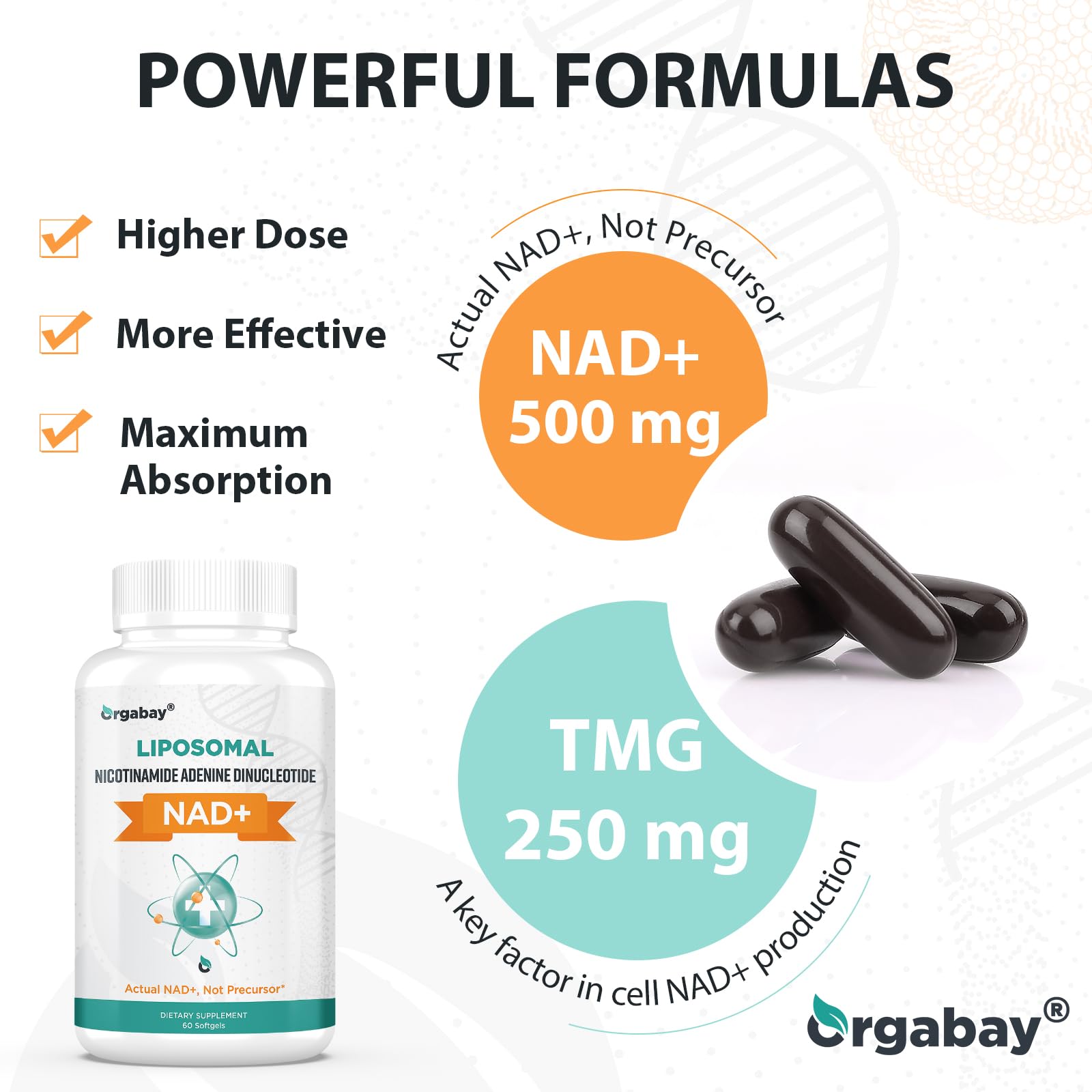 Orgabay Liposomal NAD+ packaging on kitchen counter for daily routine