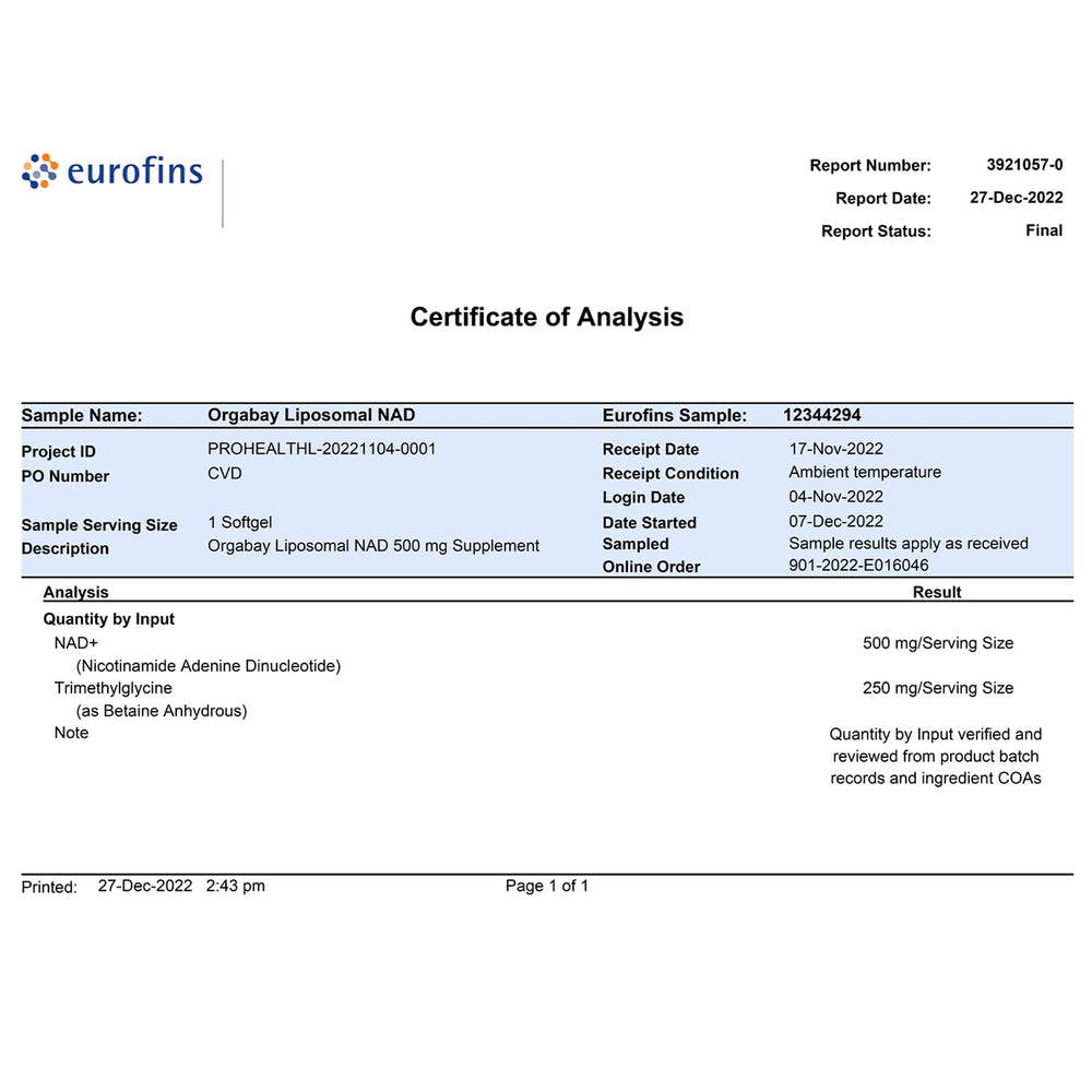 Orgabay Liposomal NAD+ softgel closeup emphasizes high absorption formula