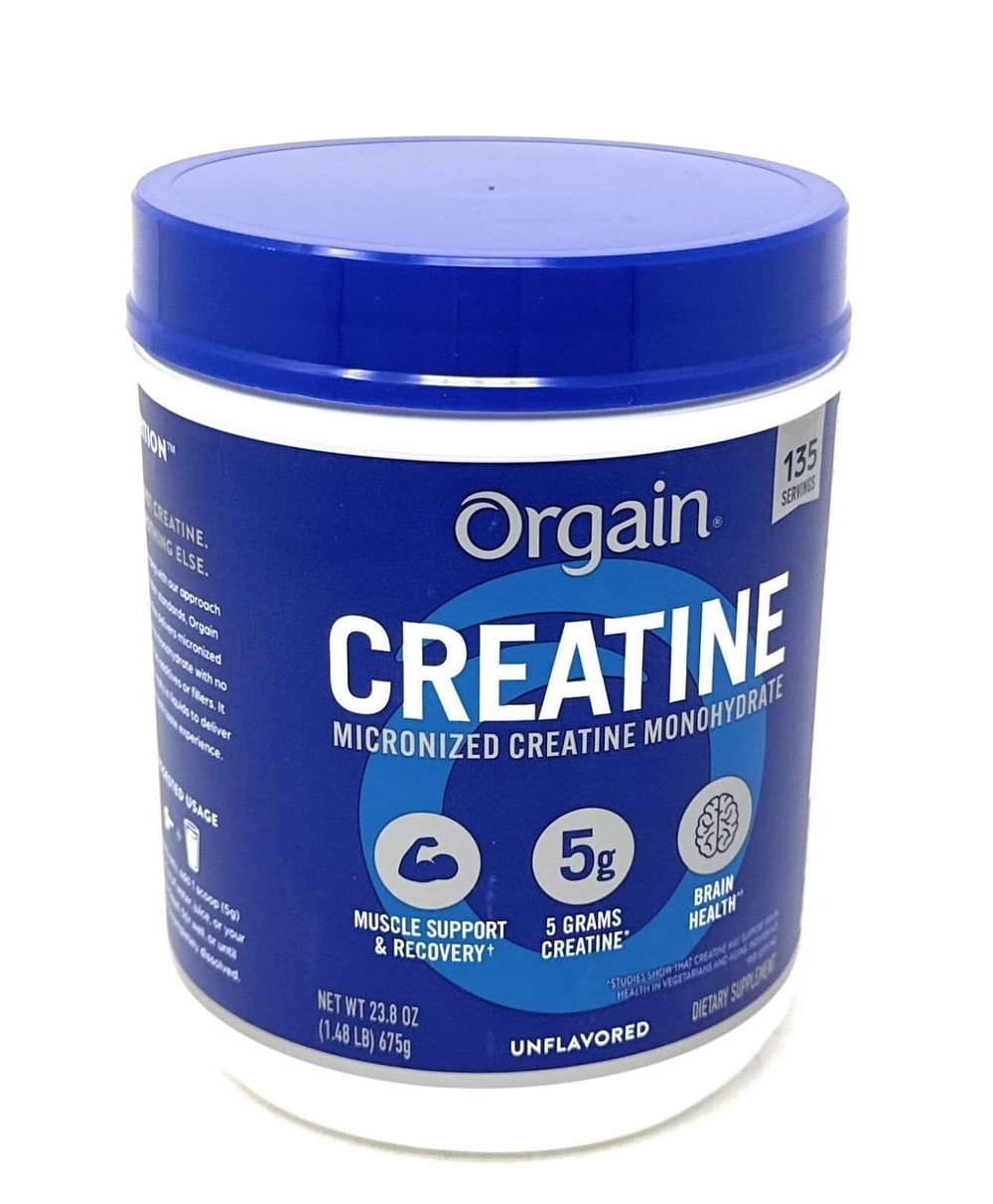 Orgain 5g micronized creatine bottle for daily supplementation.