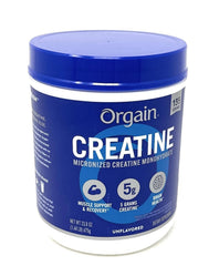 Orgain 5g micronized creatine bottle for daily supplementation.