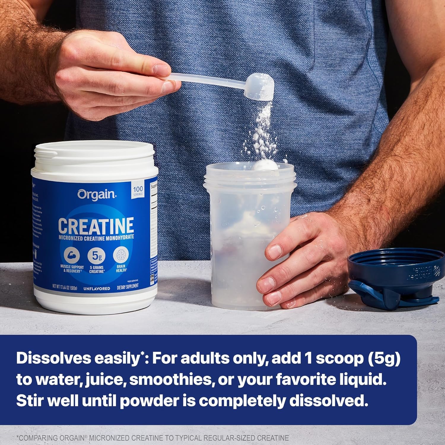 Orgain container features easy-to-read serving information.