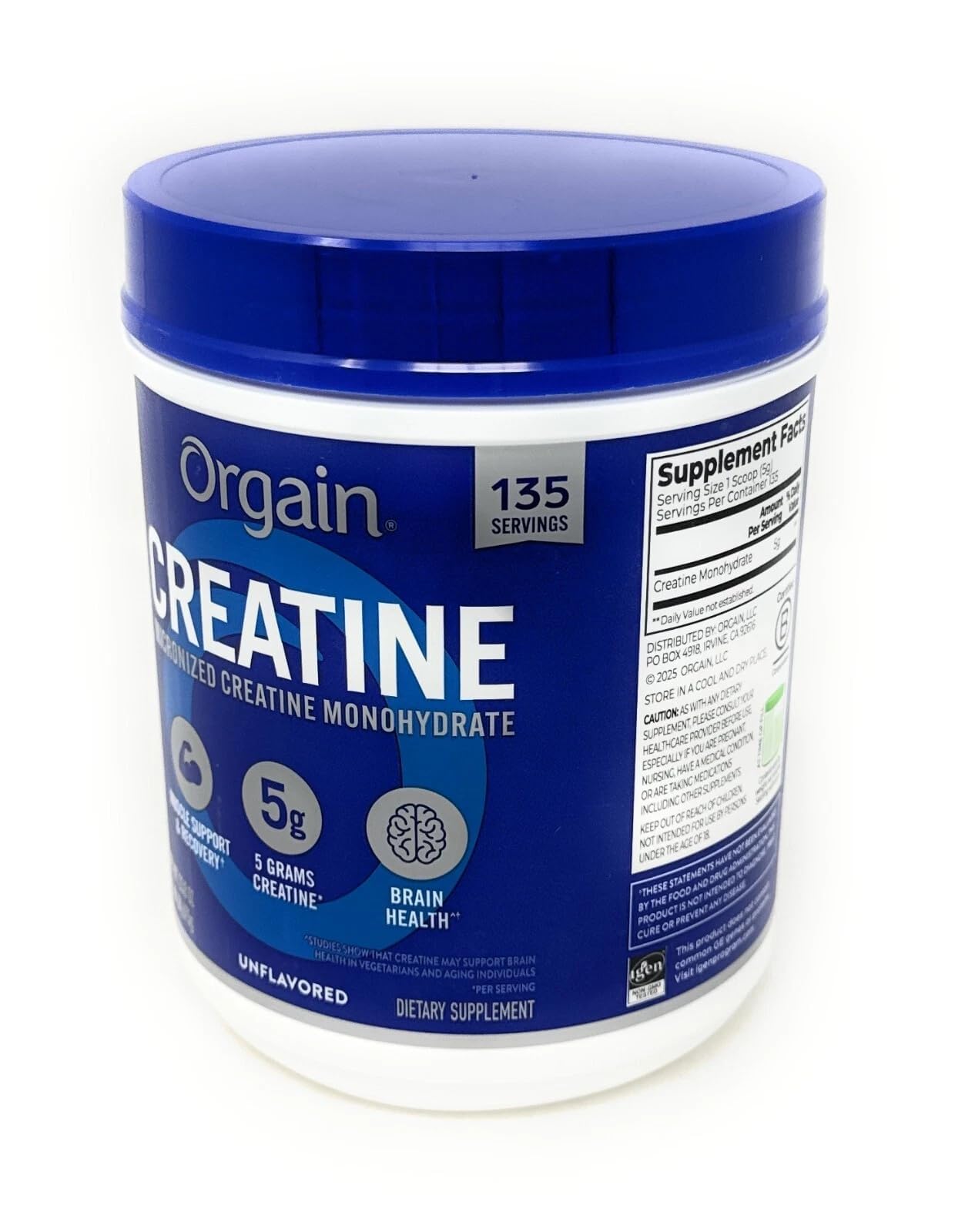 Orgain unflavored label highlights vegan, dairy-free formula.
