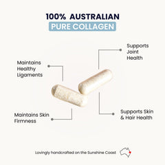 Organic Collagen Australia bottle close-up label highlights grass-fed purity for clean supplementation.