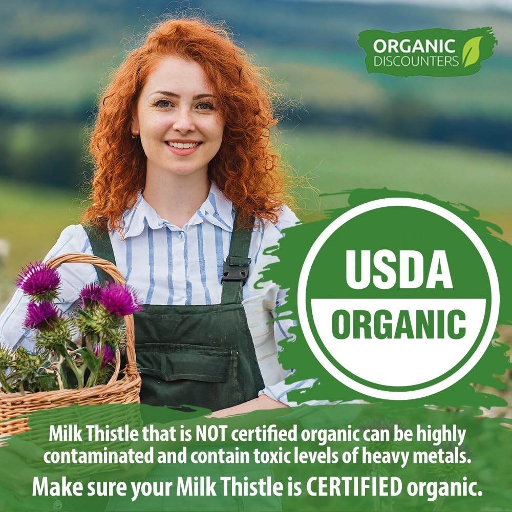 Milk Thistle capsules by Organic Discounters on a clean surface for daily use.