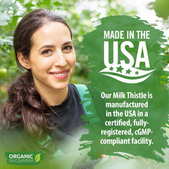 Bottle emphasizes vegan, non-GMO, all-natural Organic Discounters ingredients.