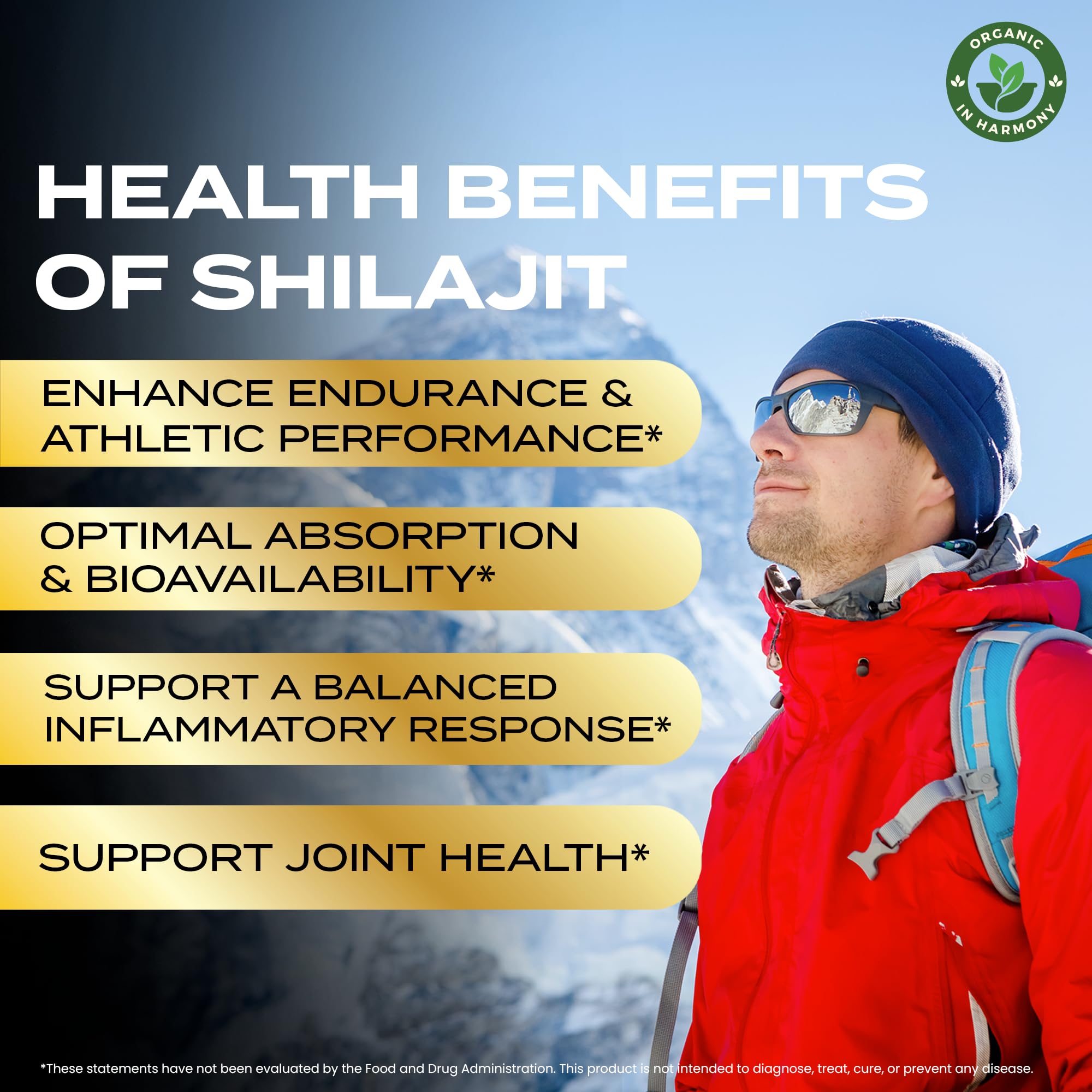 Label of Organic In Harmony Shilajit Gummies showing minerals and fulvic acid content