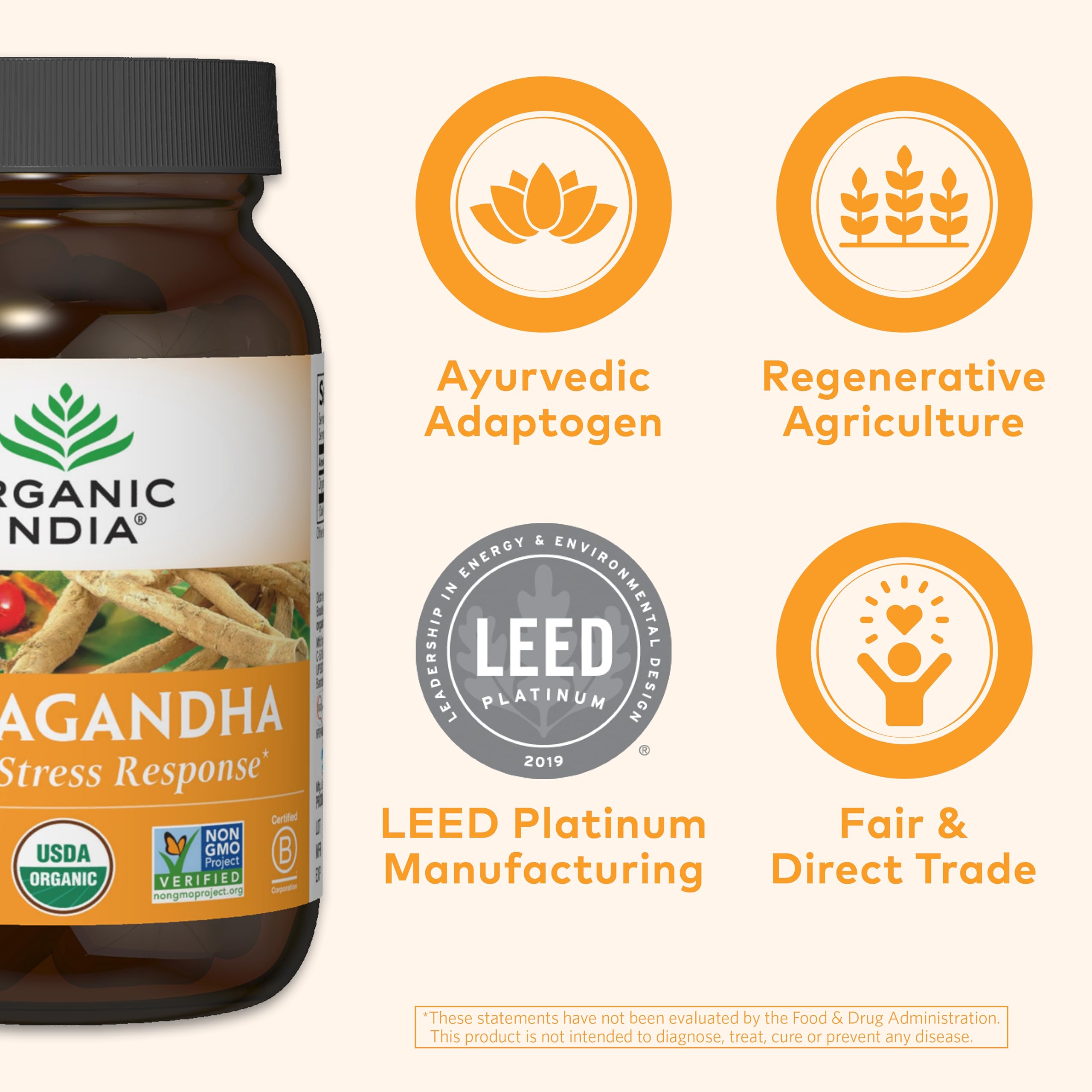 Organic India Ashwagandha Capsules daily-use scene suggests balanced stamina and focus.