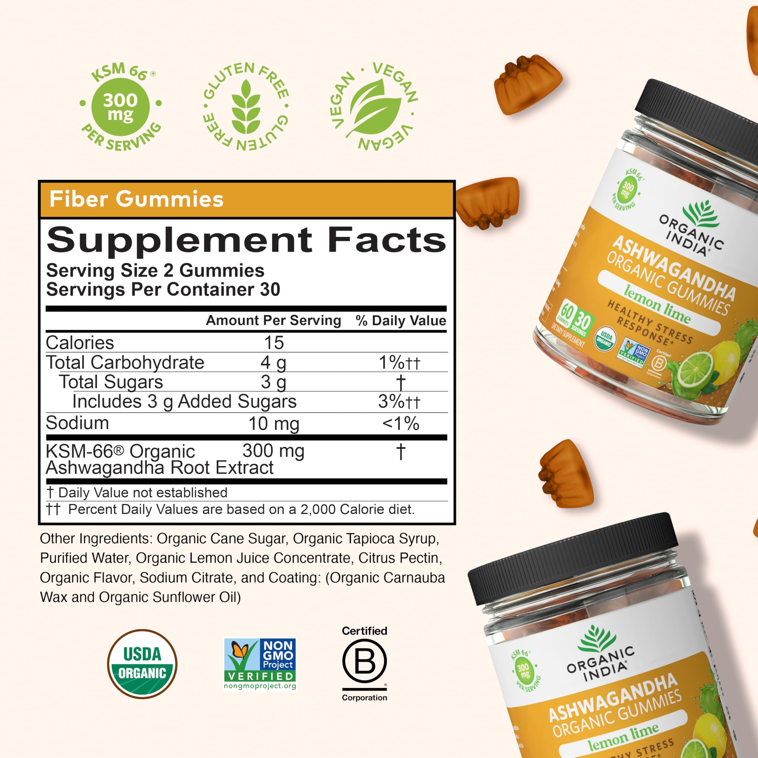 Organic India Ashwagandha Gummies 60-count pack for easy daily routine.