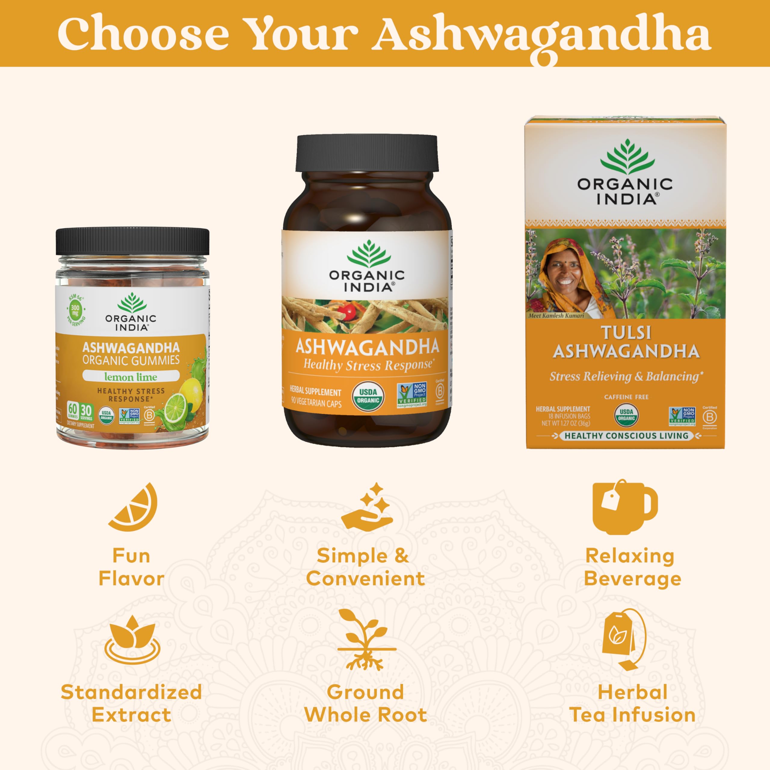 Organic India Ashwagandha Gummies real citrus flavor enhances flavor experience.