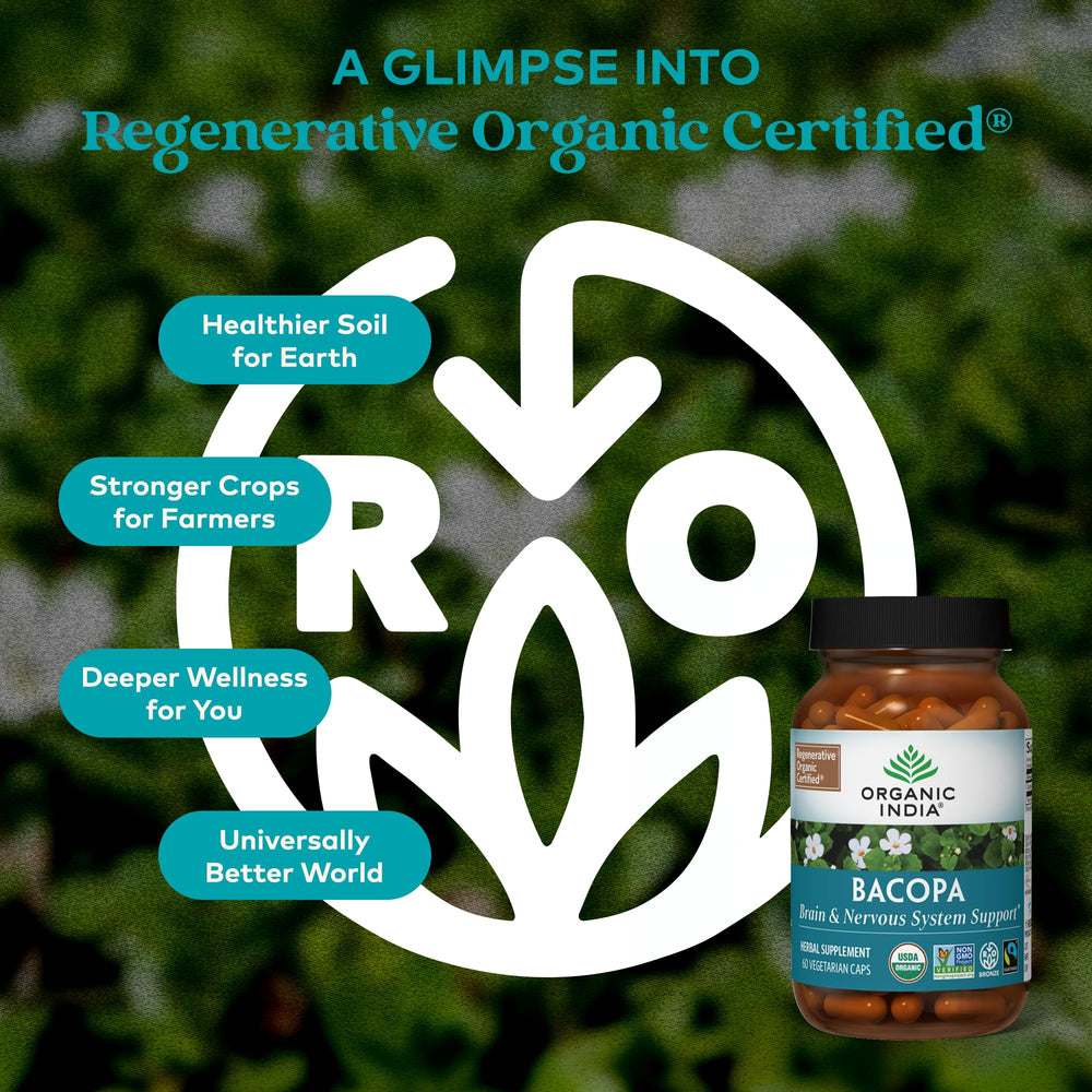 Organic India Bacopa capsules closeup for easy daily use