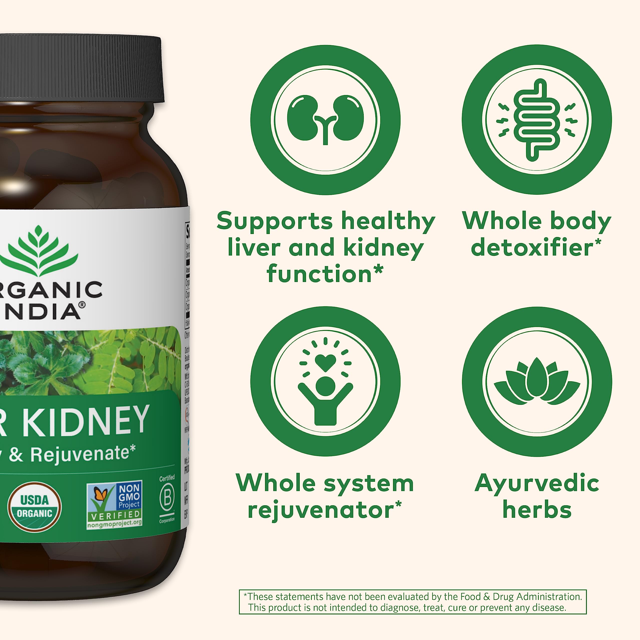 Organic India Bumyamyalaki capsules highlighting traditional liver and kidney support.