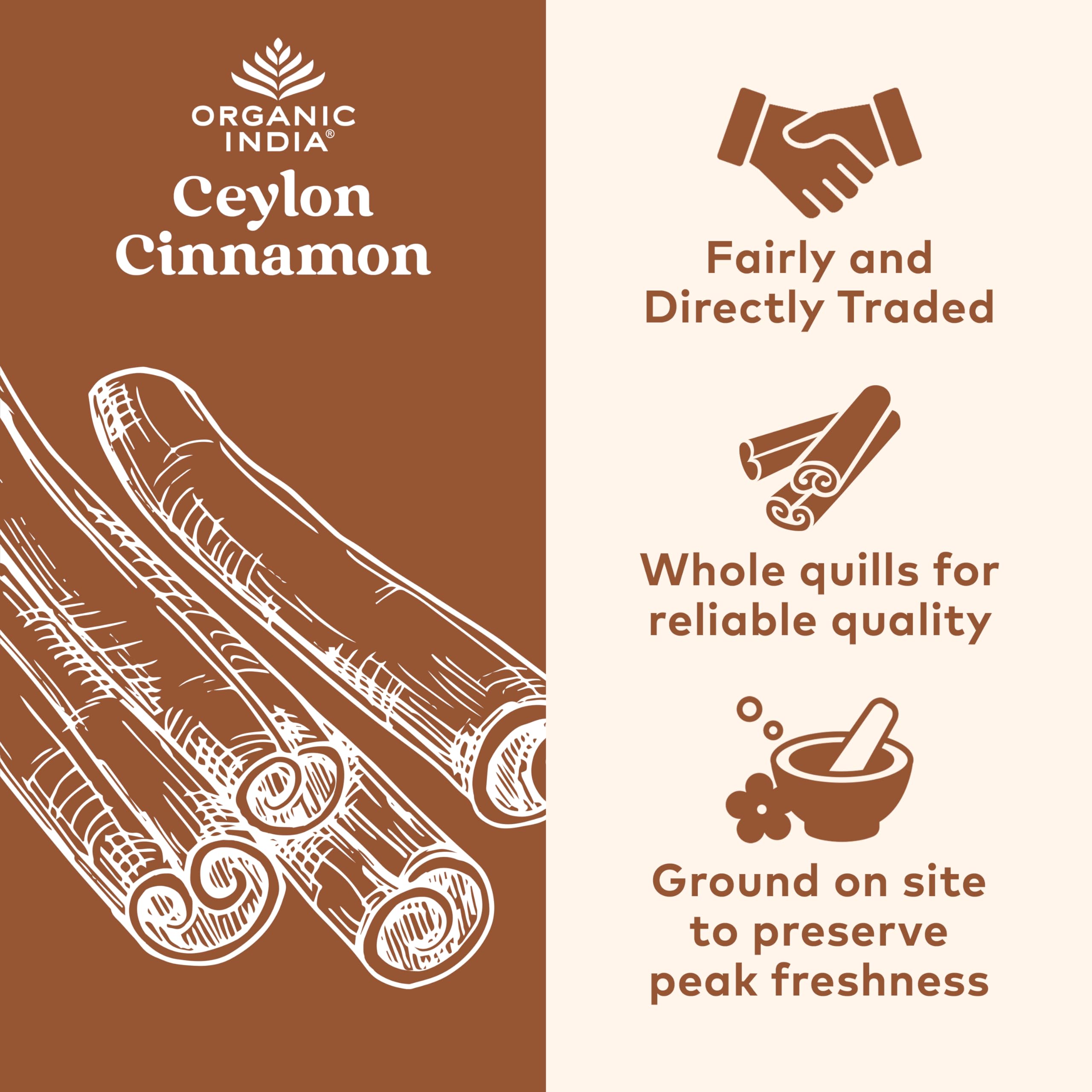 Organic India Ceylon Cinnamon capsules close-up highlighting vegan formula.