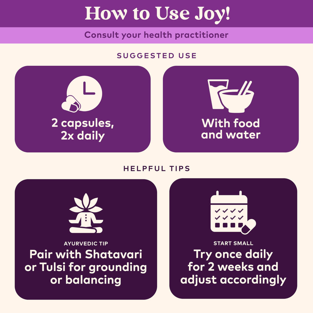 Organic India Joy on a kitchen counter conveys calm routines and mindful use.