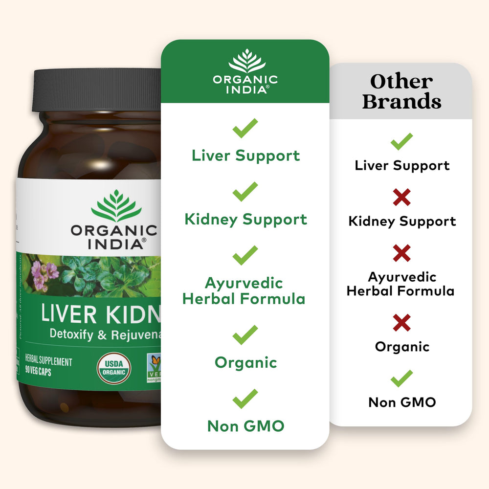 Organic India Katuki plant emphasizes herbal root used for vitality and cleansing.
