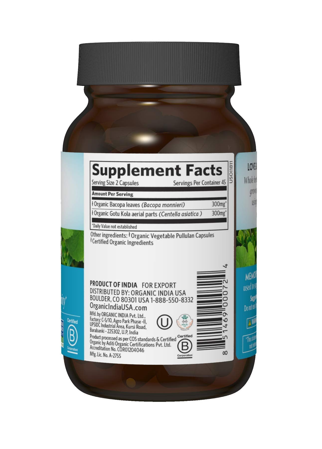 Organic India Memory bottle pour illustrating easy daily dosing for focus routines