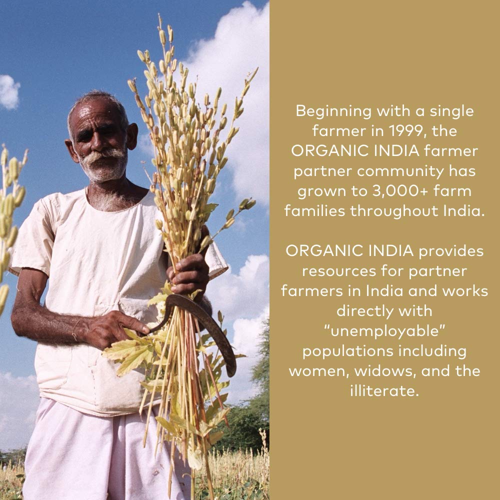 Organic India Memory box packaging emphasizing sustainable sourcing and ethics