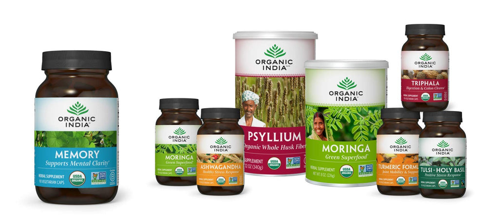 Organic India Memory usage desk setup suggesting convenient daily intake
