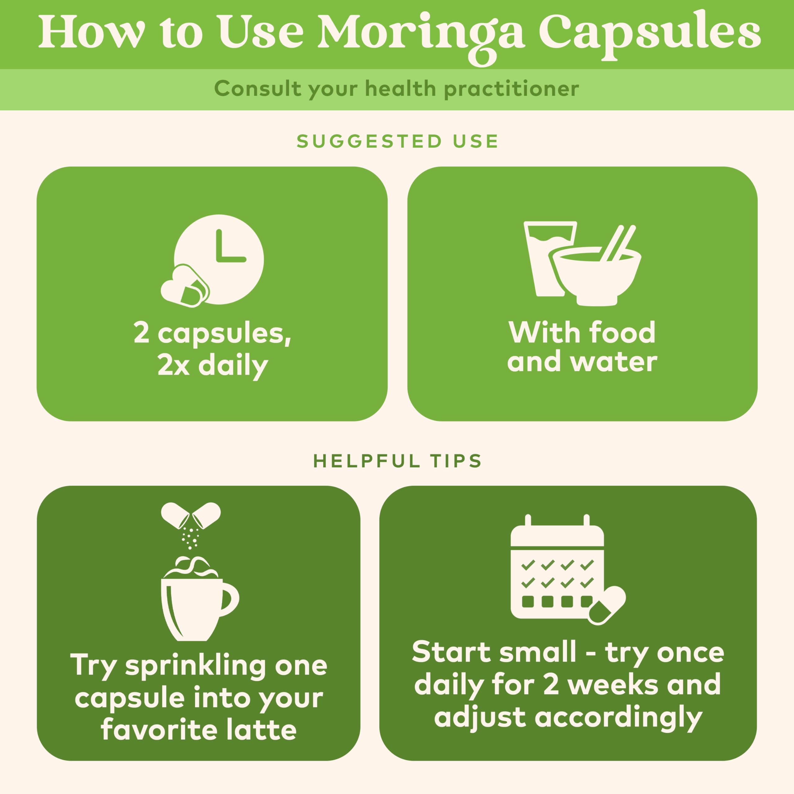 Organic India Moringa bottle on shelf highlights convenient, ready-to-use supplement.