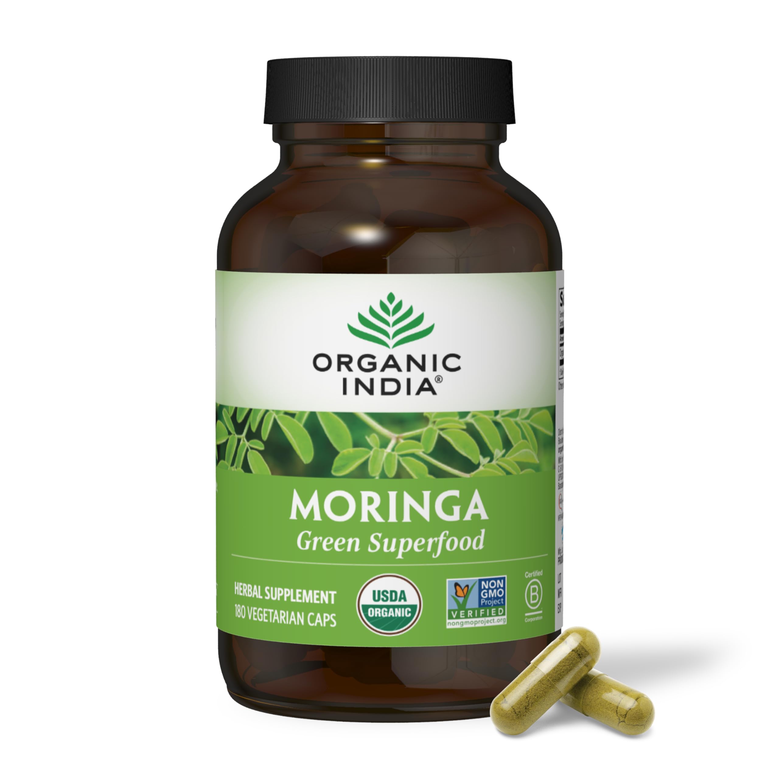Organic India Moringa Capsules bottle ready for daily greens routine and energy