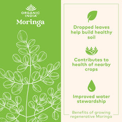 Organic India Moringa Capsules packaging with clean, pure plant-based promise