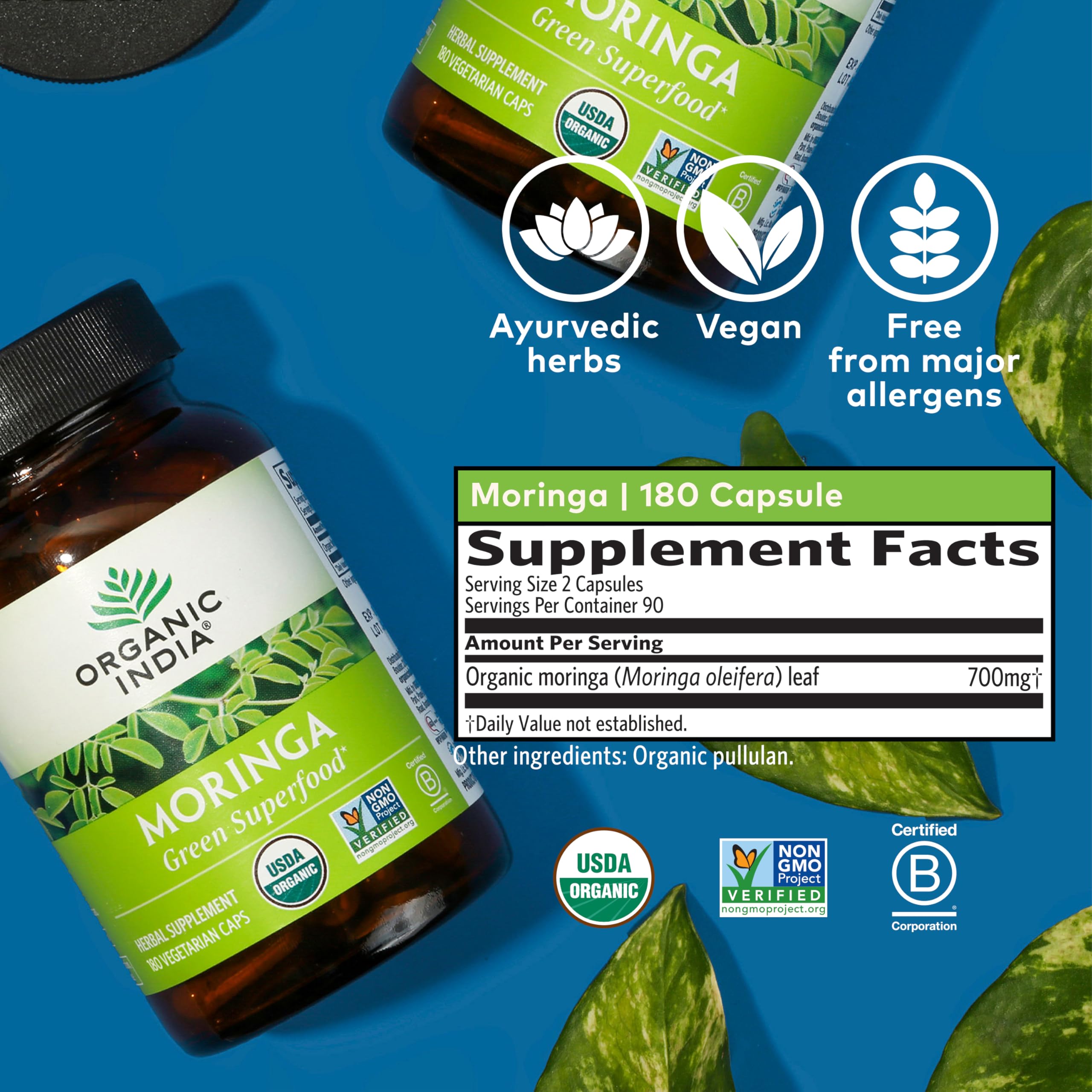 Organic India Moringa Capsules seal highlighting freshness and quality