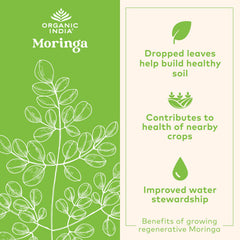 Organic India Moringa label organic confirms certified organic and trusted source.