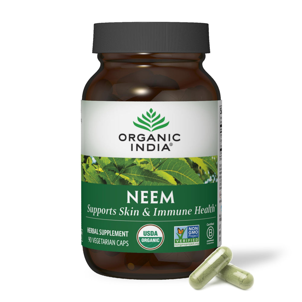 Organic India Neem Leaf Capsules bottle for daily wellness and easy usage.