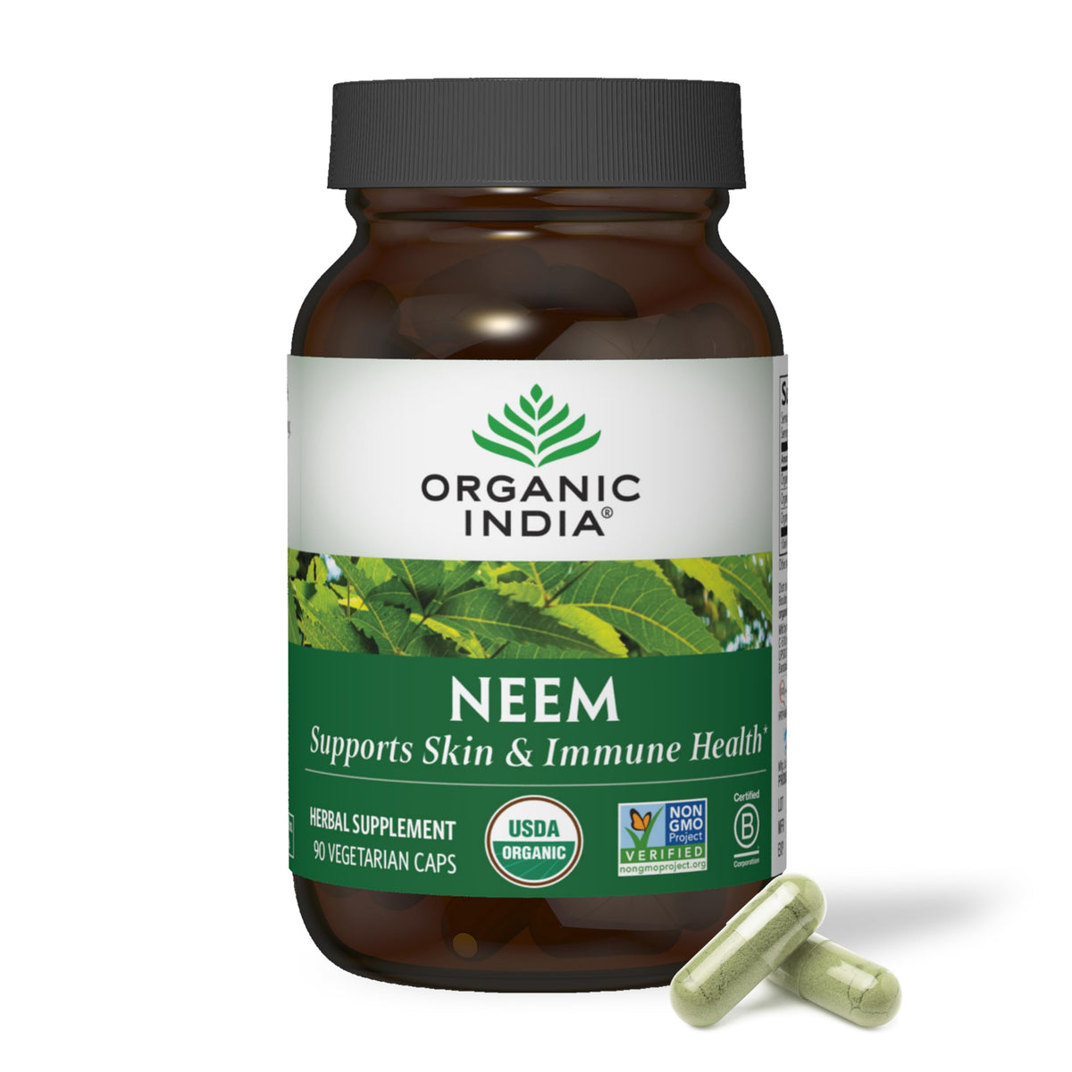 Organic India Neem Leaf Capsules bottle for daily wellness and easy usage.