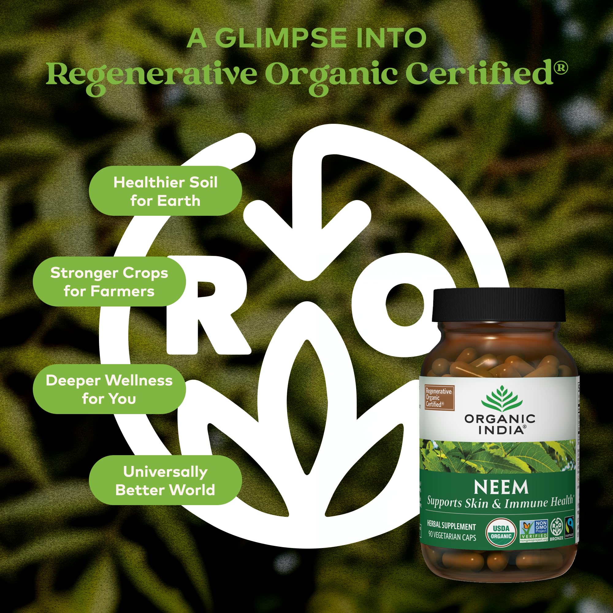 Organic India Neem Leaf Capsules close-up showing capsules for easy daily intake.