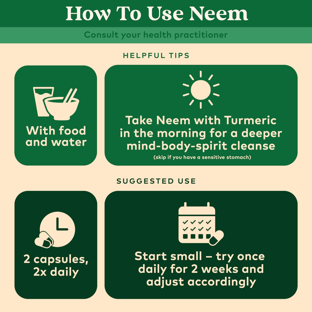 Capsules ready to take, simple daily ritual with Organic India Neem Leaf Capsules.