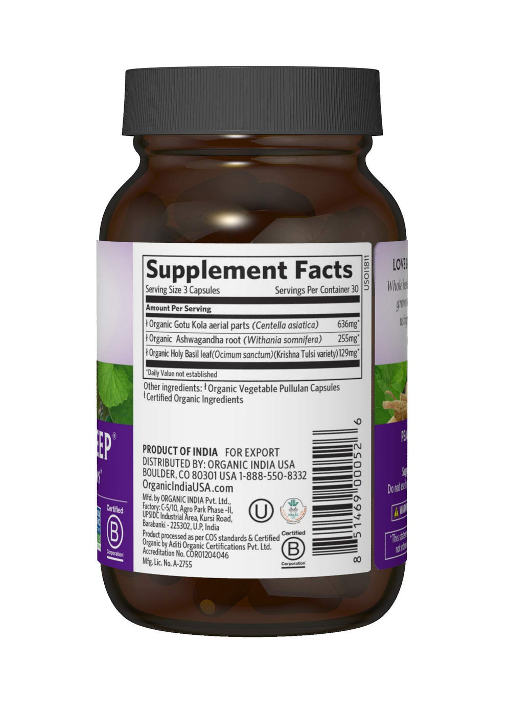 Peaceful Sleep capsules closeup showing Ashwagandha and Tulsi blend