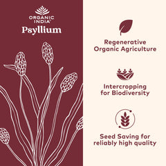 Front label shows Organic India with vegan and organic certification.