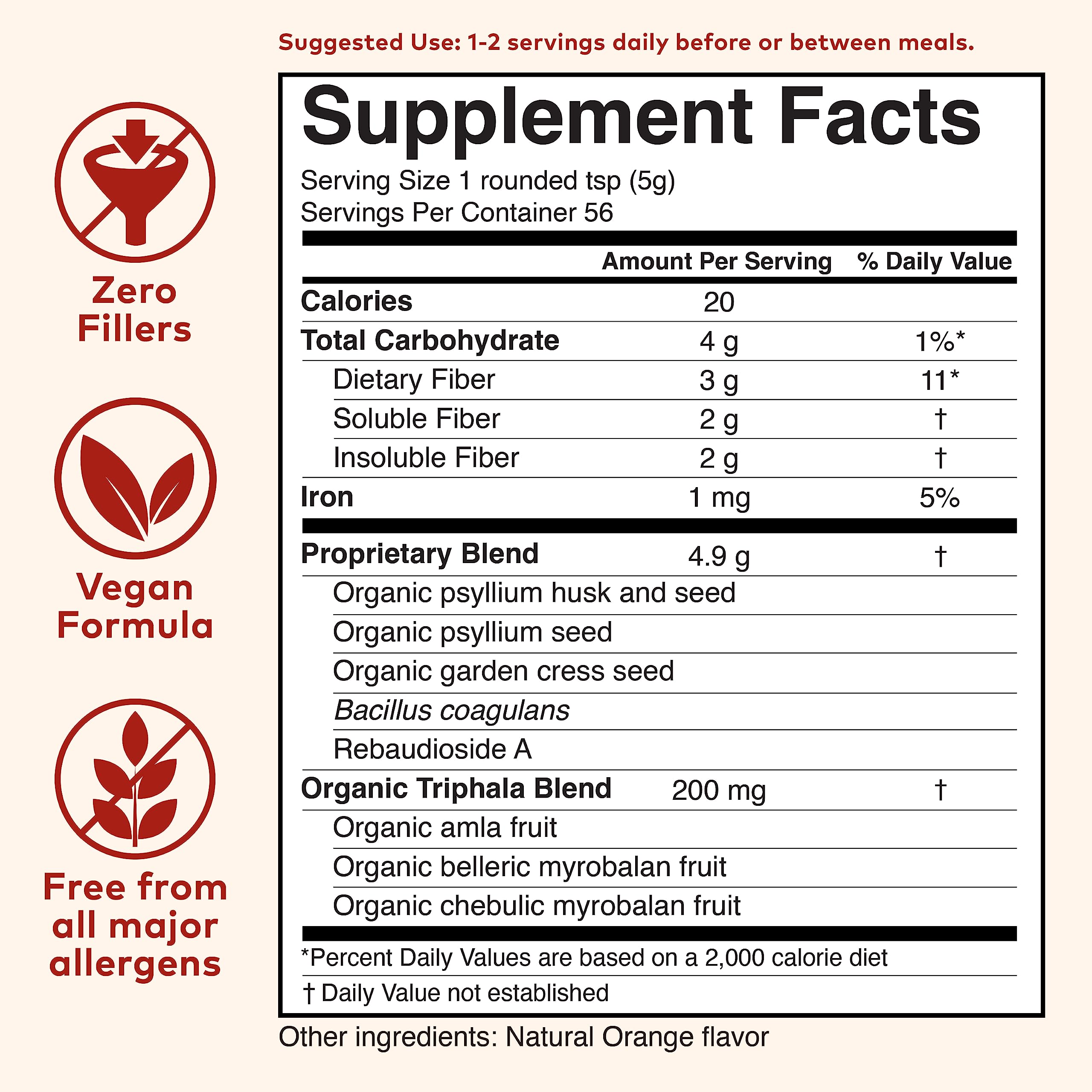 Organic India psyllium husk orange triphala blend for digestion support