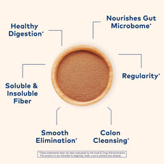Organic India Psyllium Husk Powder scoop added to smoothie for fiber.