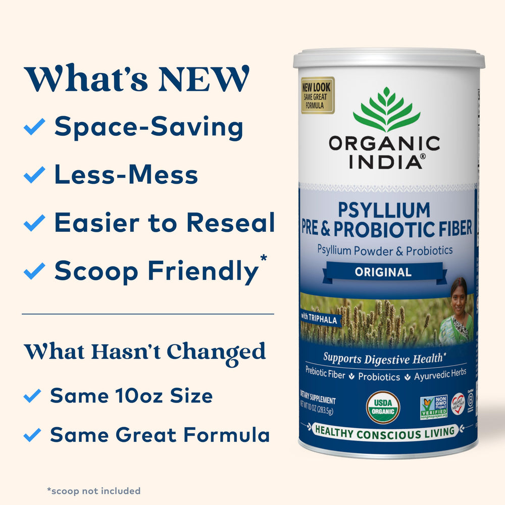 Organic India Psyllium Husk Powder Triphala blend for digestive support.