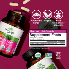 Organic India Shatavari capsules dispense a vegan, gluten-free supplement option.