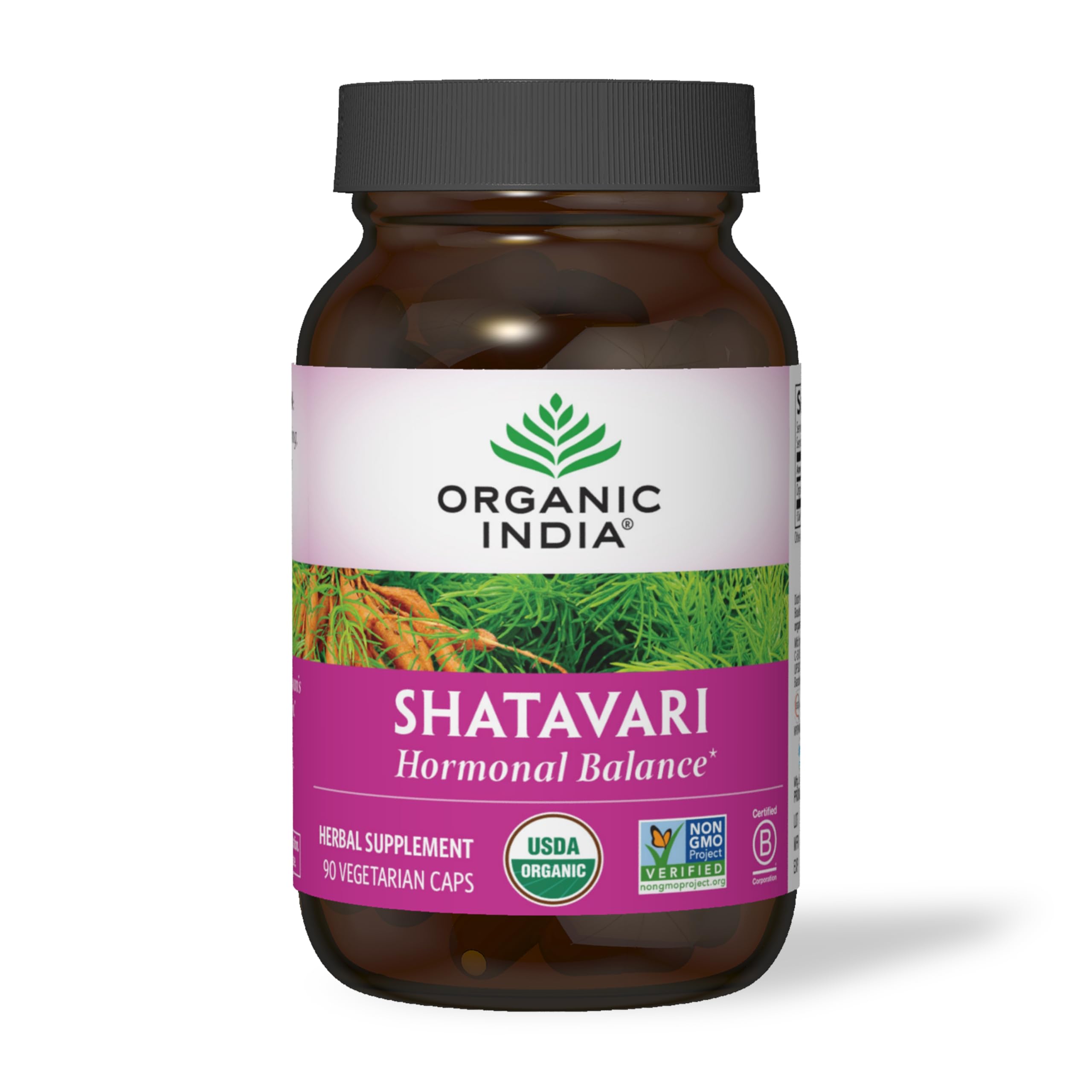 Organic India Shatavari package in hand reflects quality for hormone balance and reproductive support.