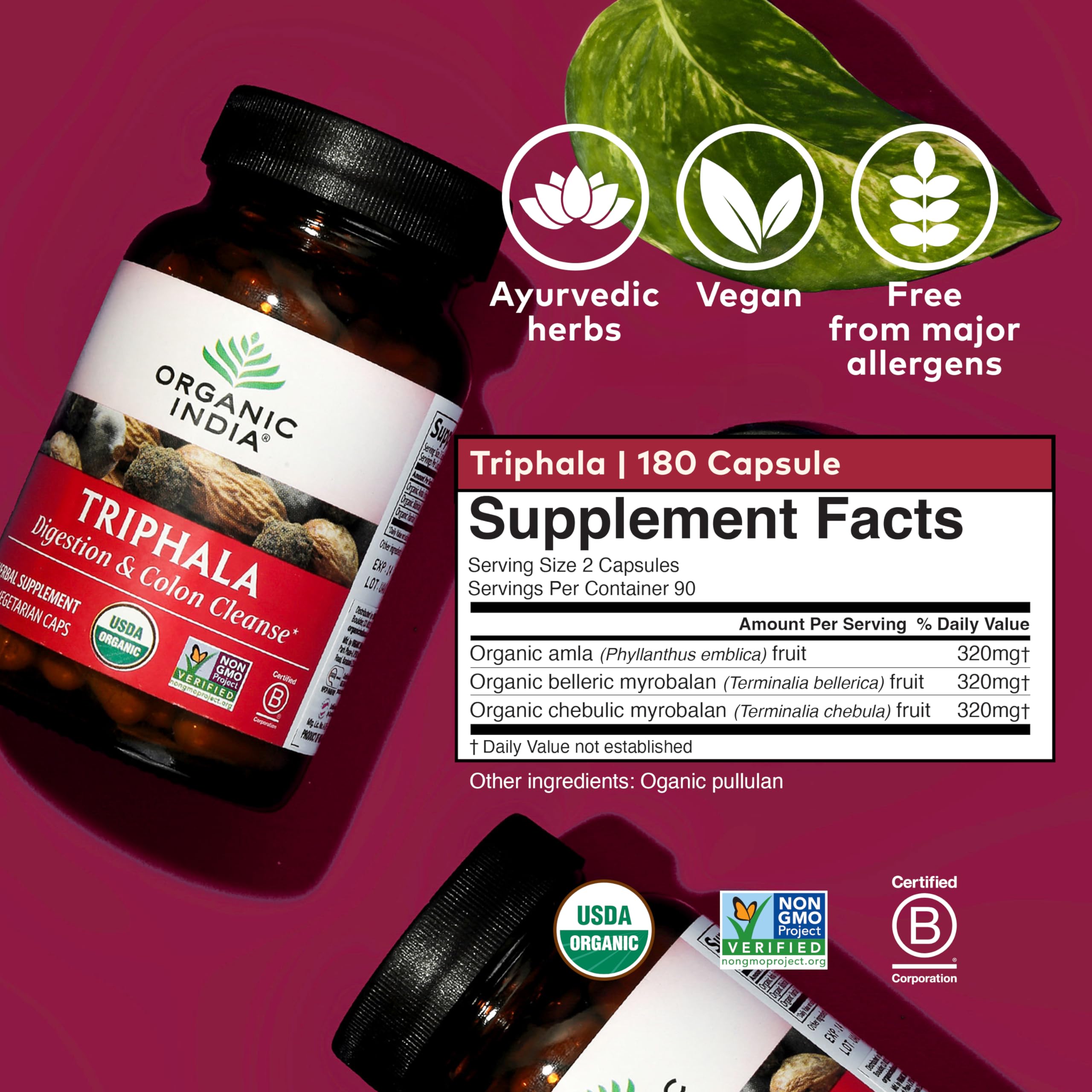 Sustainable packaging of Organic India Triphala in a recycled box