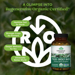 ORGANIC INDIA Tulsi capsules close-up, showcasing vegan organic capsules