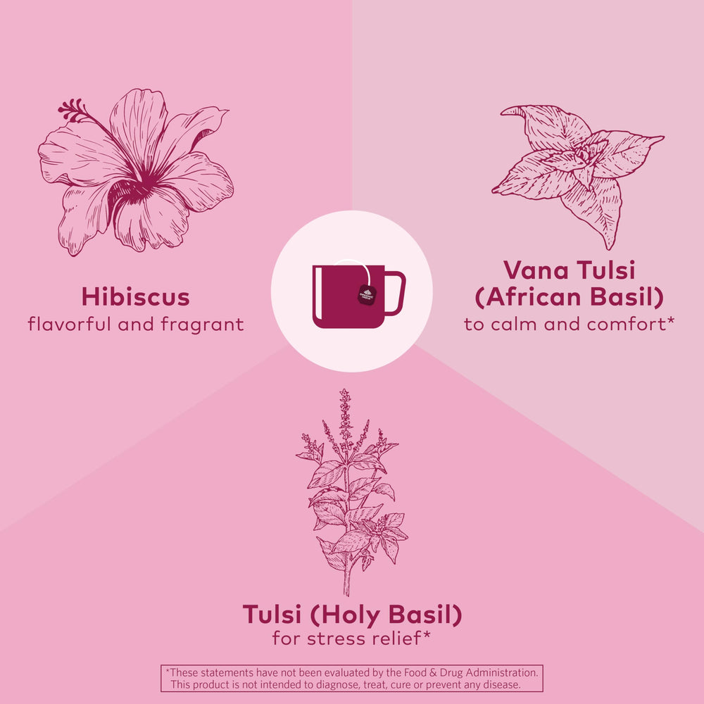 Tea bag with leaves and petals showing organic farming method in branding imagery.