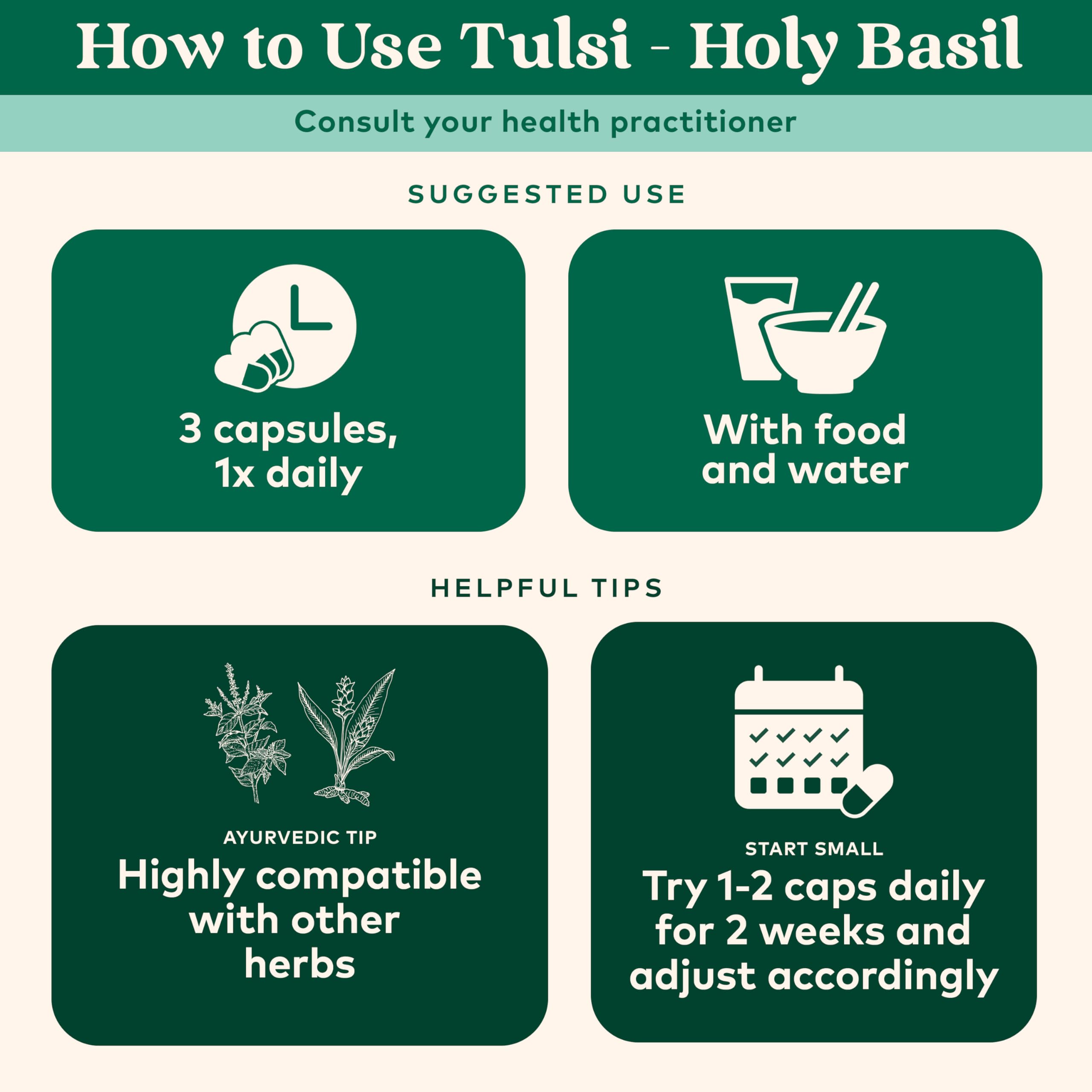 ORGANIC INDIA Tulsi badge for vegan, gluten-free, kosher credentials