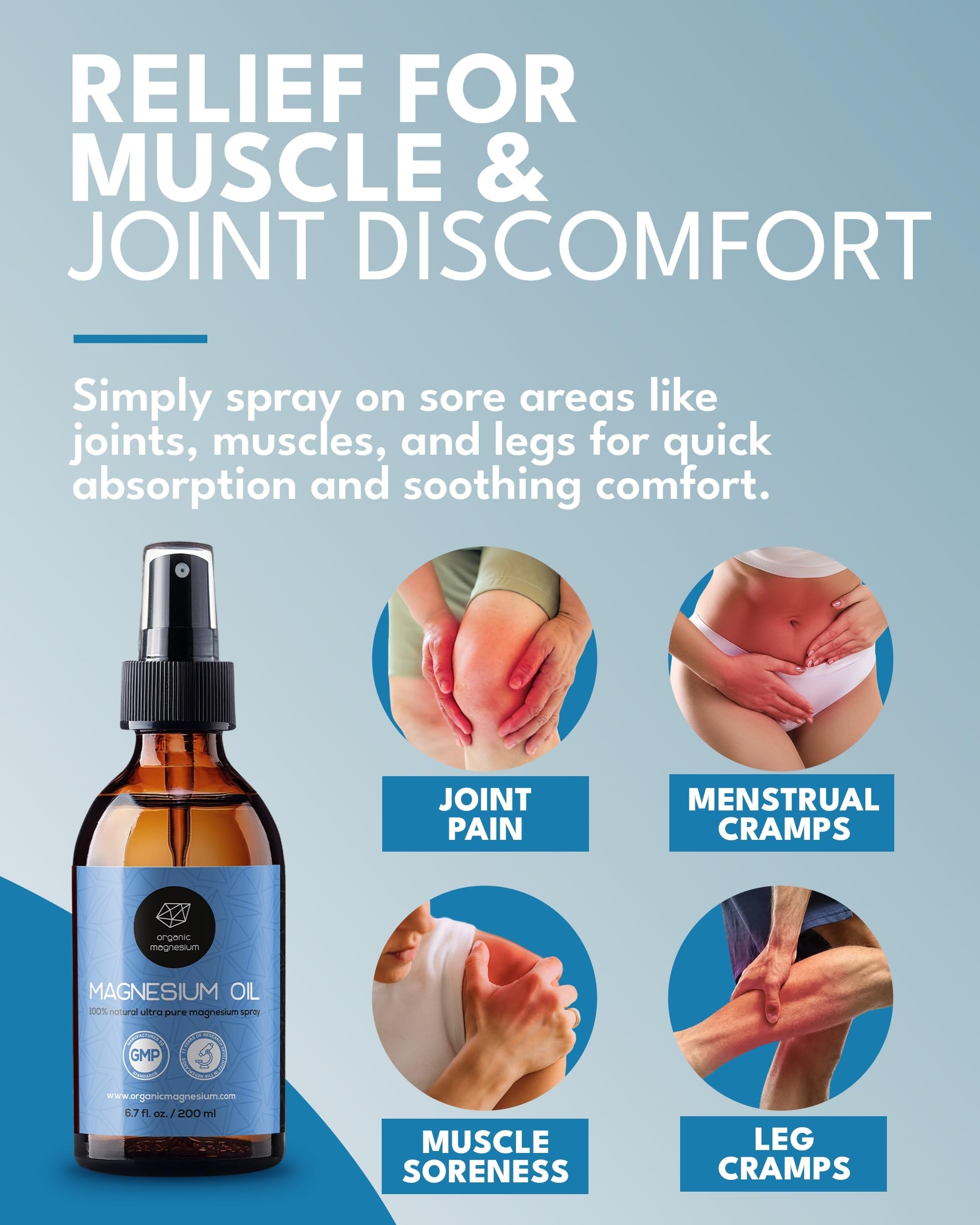 Organic Magnesium Oil Spray being applied to a foot for relaxation