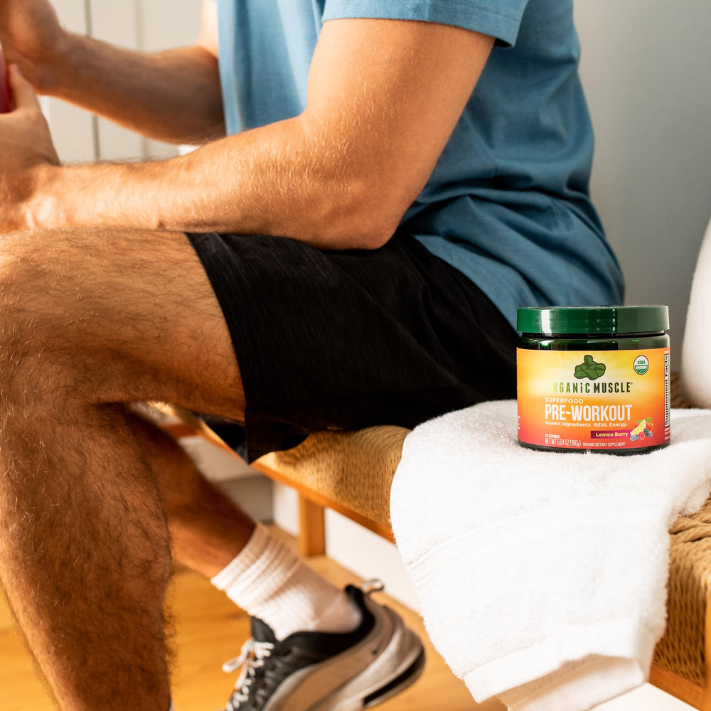 Organic Muscle no artificial additives icon communicates pure, natural energy during workouts.