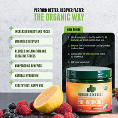 Organic Muscle preworkout powder in glass reveals vibrant mix