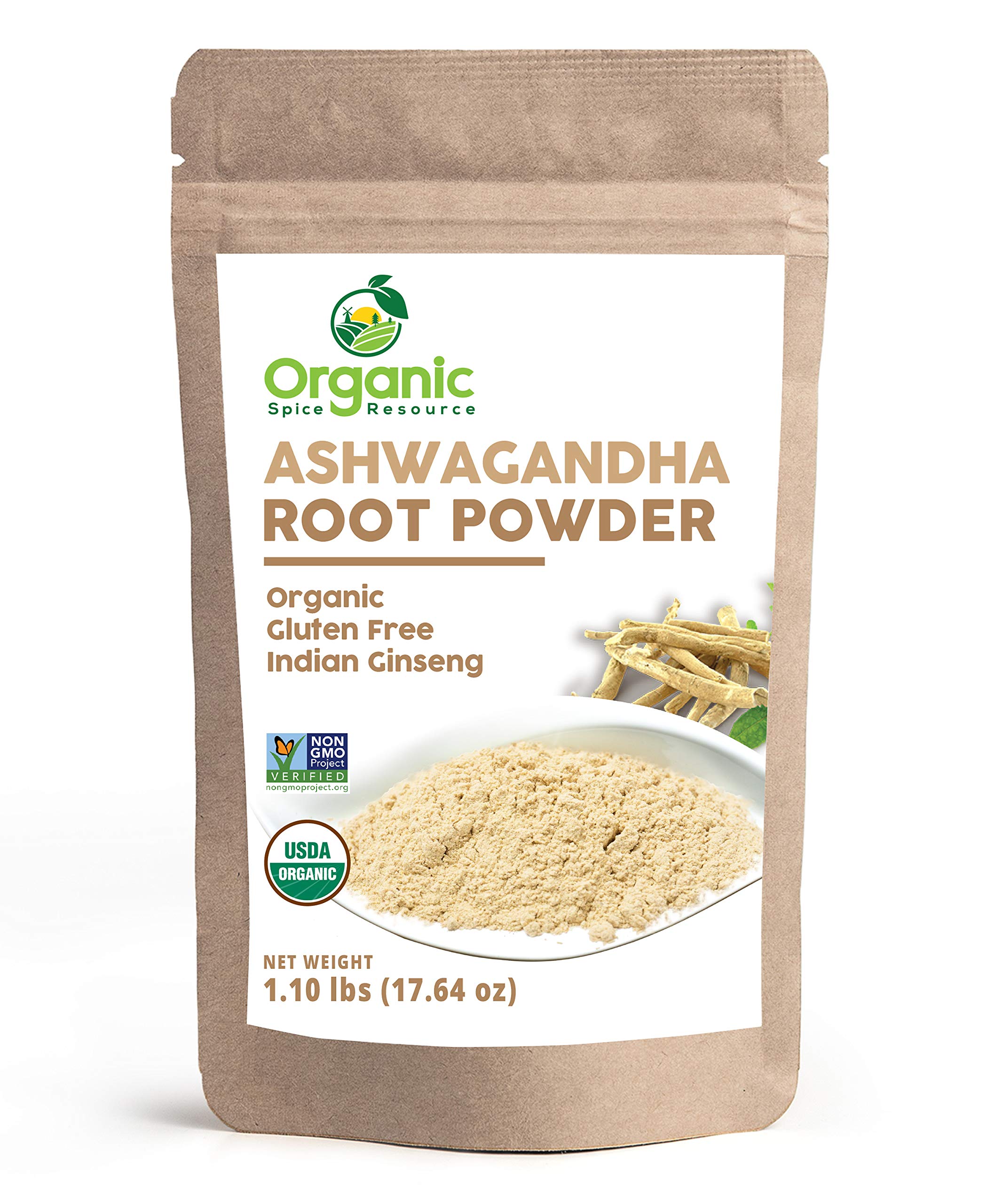 Organic Spice Resource Ashwagandha powder in a kraft bag for daily adaptogenic use