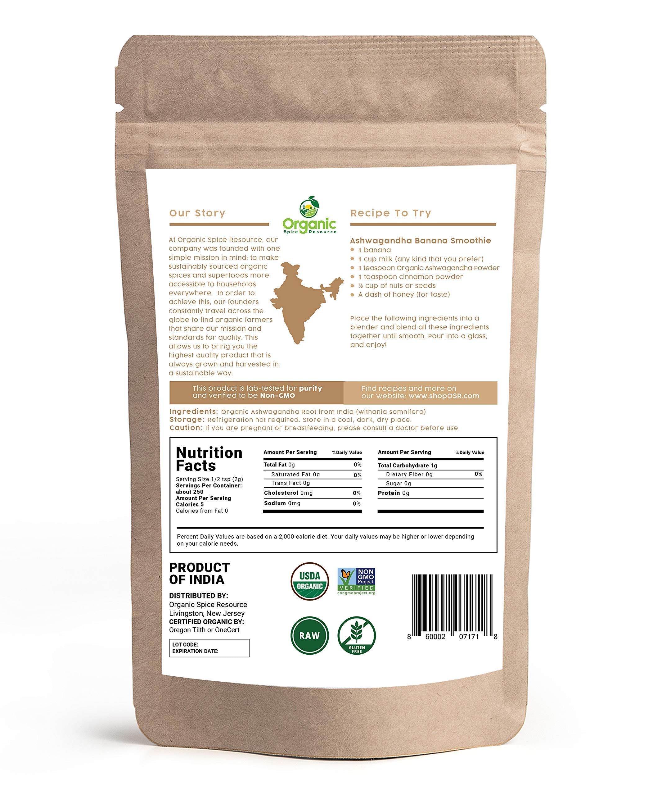 Measuring spoon with Organic Spice Resource Ashwagandha powder for easy daily dosing